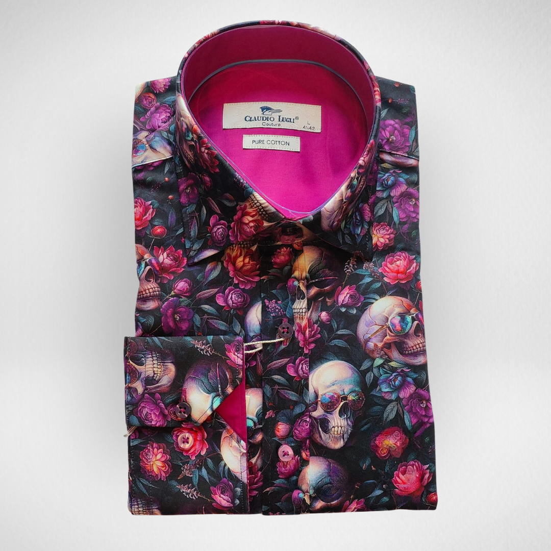 Claudio Lugli Skulls and Flowers Print Shirt